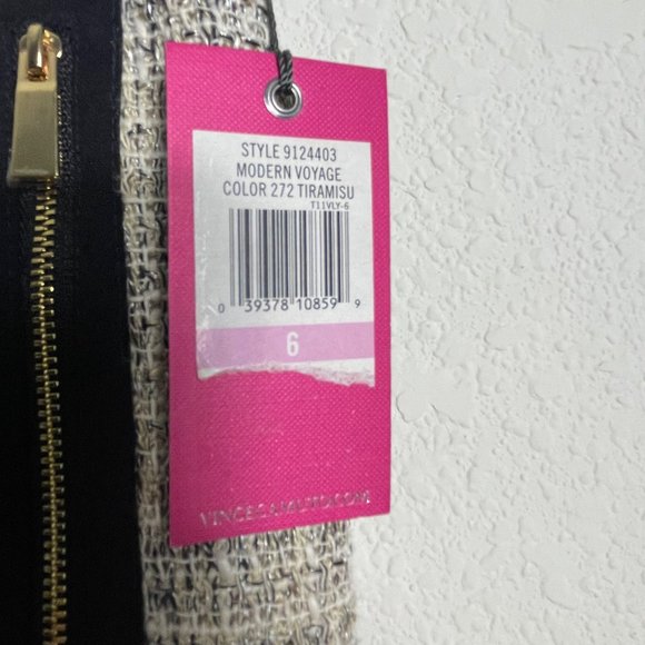 Vince Camuto Women Tweed Lined Black Gold White Zip Pocket Mini Skirt Size 6 NWT - Picture 7 of 16